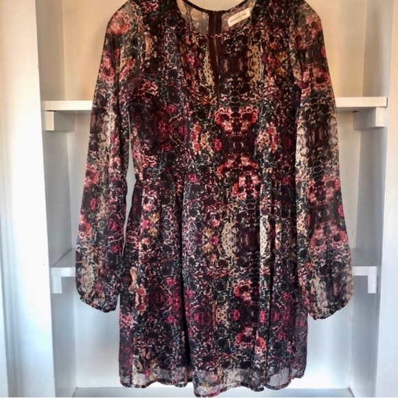 Abercrombie & Fitch Bohemian Floral Long Sleeve A-Line Keyhole Neckline Dress S - Picture 1 of 13